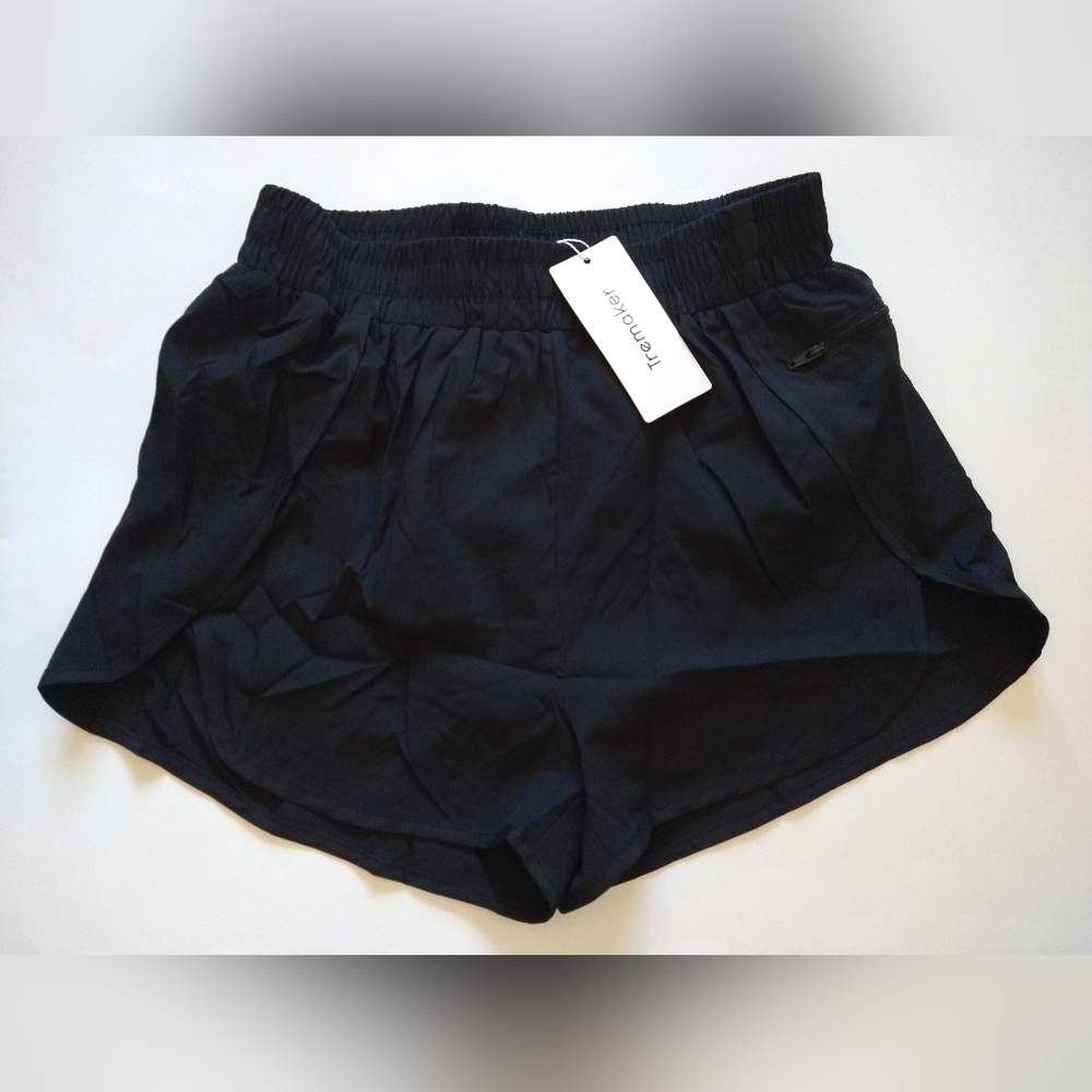 Tremaker Women Black Running Shorts Size S Lined Small Pocket Elastic Waist NEW